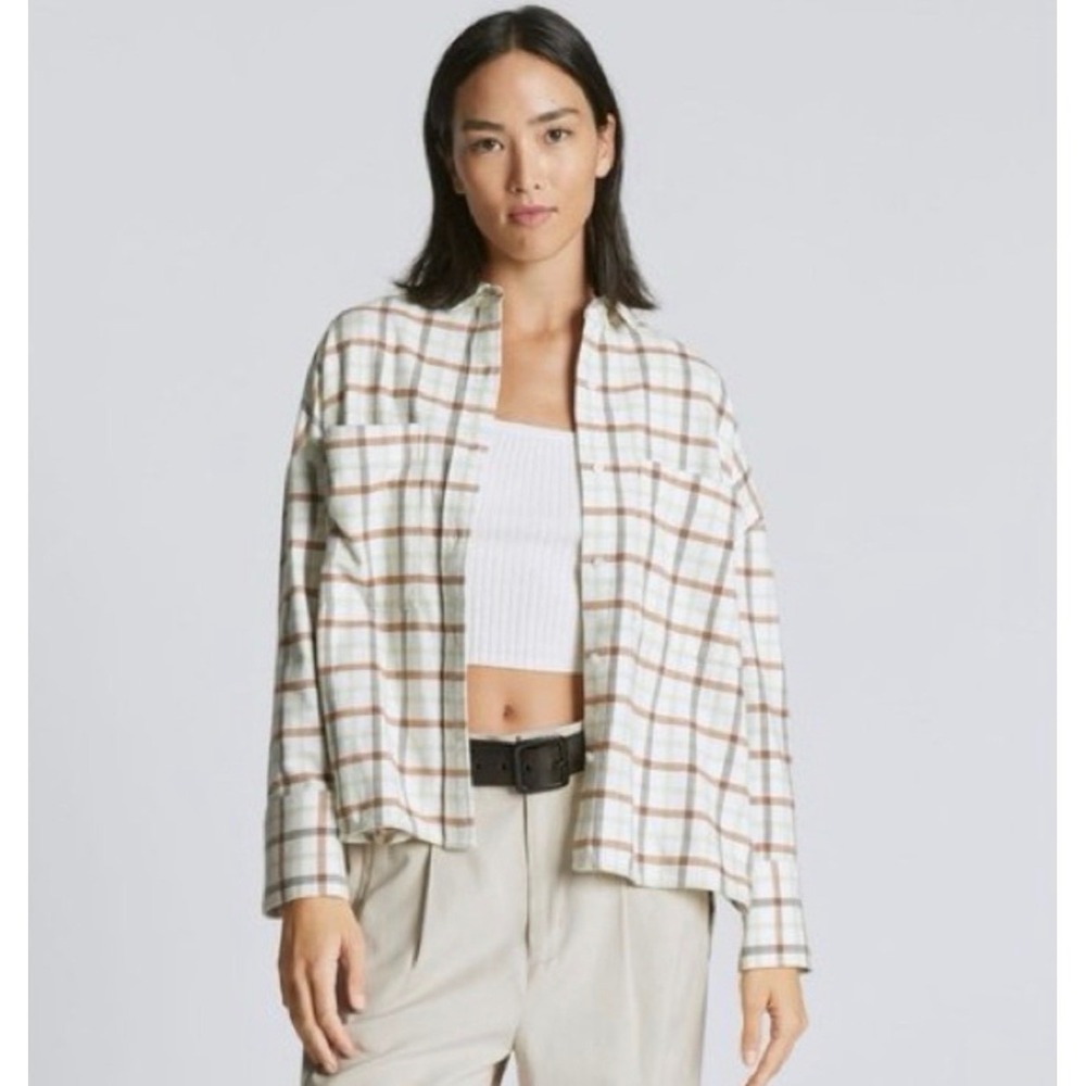 Everlane Womens Relaxed Cotton Flannel Plaid Button Down Shirt S‎ Brown Green